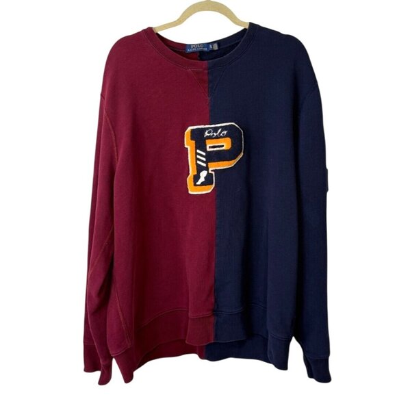 Polo Ralph Lauren Other - Polo Ralph Lauren Mens XL Sweatshirt Red Blue Colorblock P-Wing Patch 67 Varsity